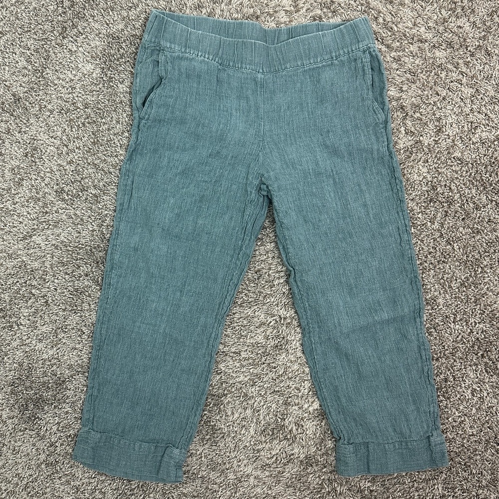 J Jill Blue Green Linen Blend Relaxed Leg Pull On Pants SIZE Small Coastal Fall